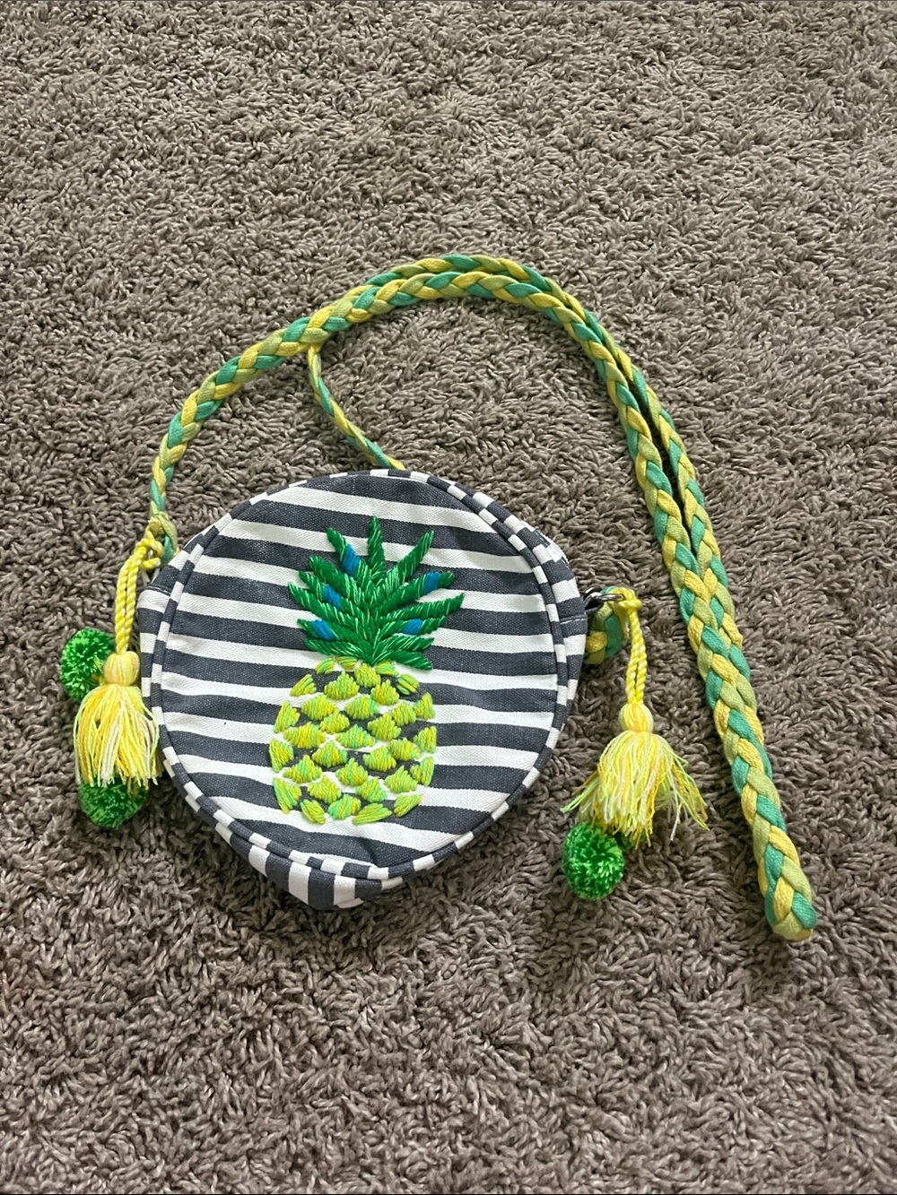 Striped Pineapple Kids Crossbody Bag in Green and Yellow